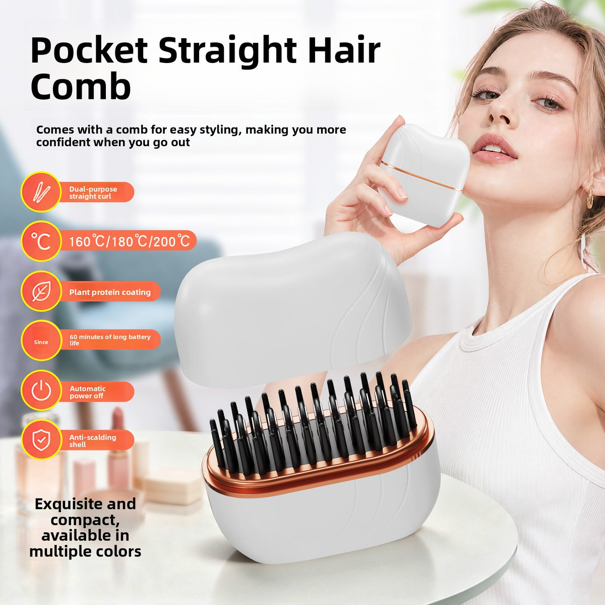 Wireless Hair Straightener and Curler Dual Styling Comb