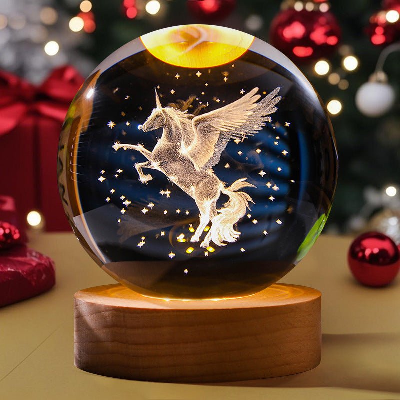 3D Engraved Crystal Ball Night Light Astronaut LED Luminous Desktop Ornament - Neednest