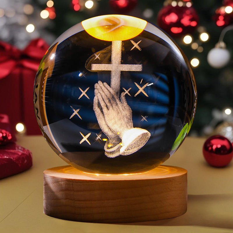 3D Engraved Crystal Ball Night Light Astronaut LED Luminous Desktop Ornament - Neednest