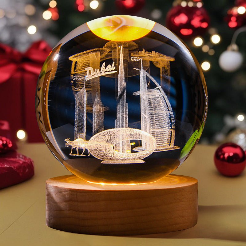 3D Engraved Crystal Ball Night Light Astronaut LED Luminous Desktop Ornament - Neednest
