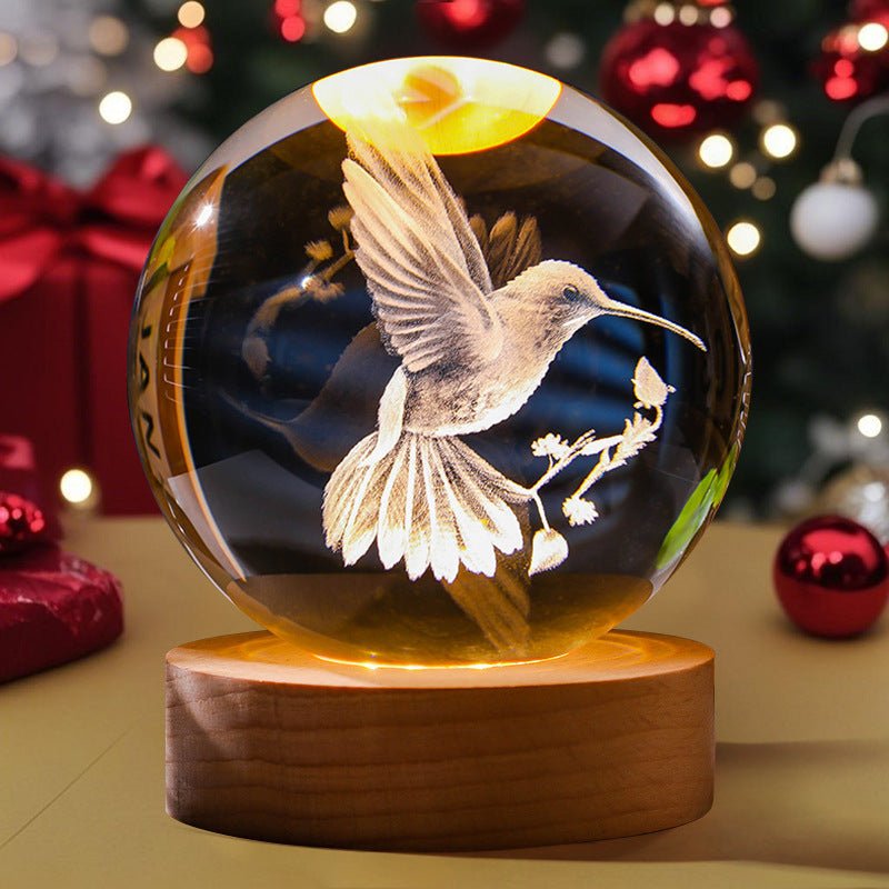 3D Engraved Crystal Ball Night Light Astronaut LED Luminous Desktop Ornament - Neednest
