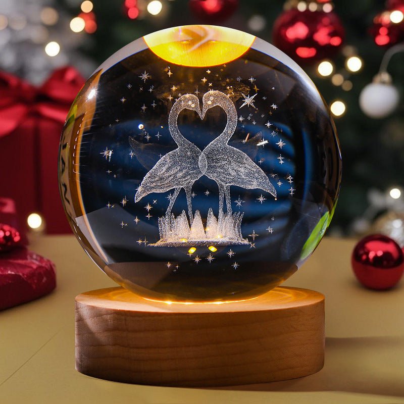 3D Engraved Crystal Ball Night Light Astronaut LED Luminous Desktop Ornament - Neednest
