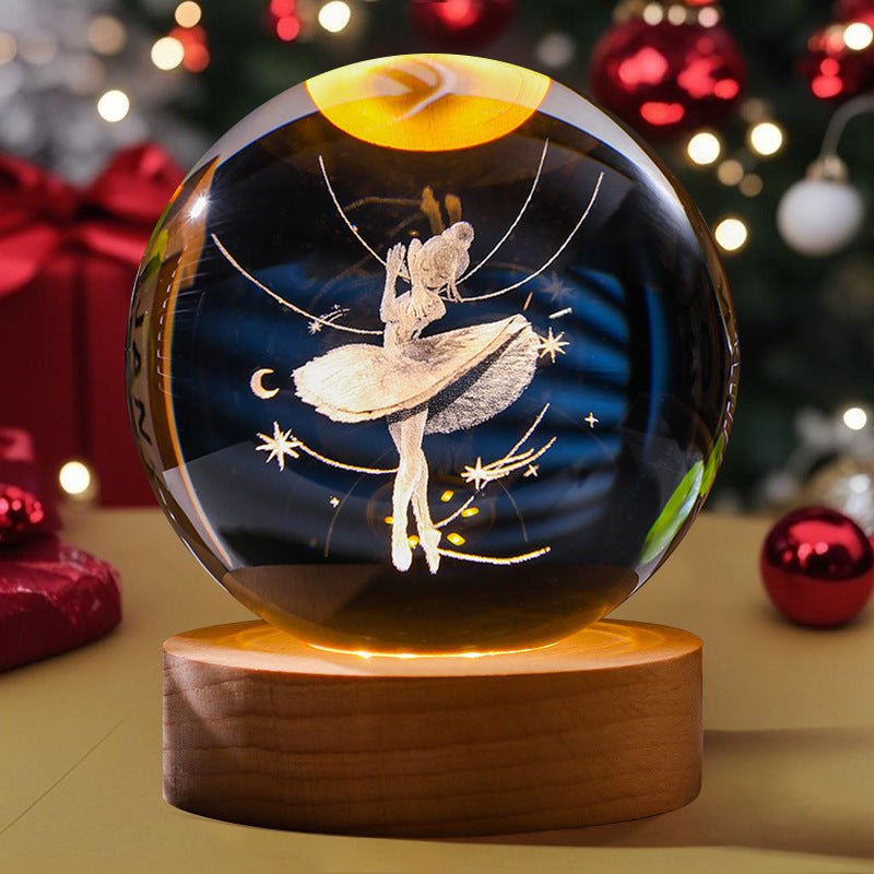 3D Engraved Crystal Ball Night Light Astronaut LED Luminous Desktop Ornament - Neednest