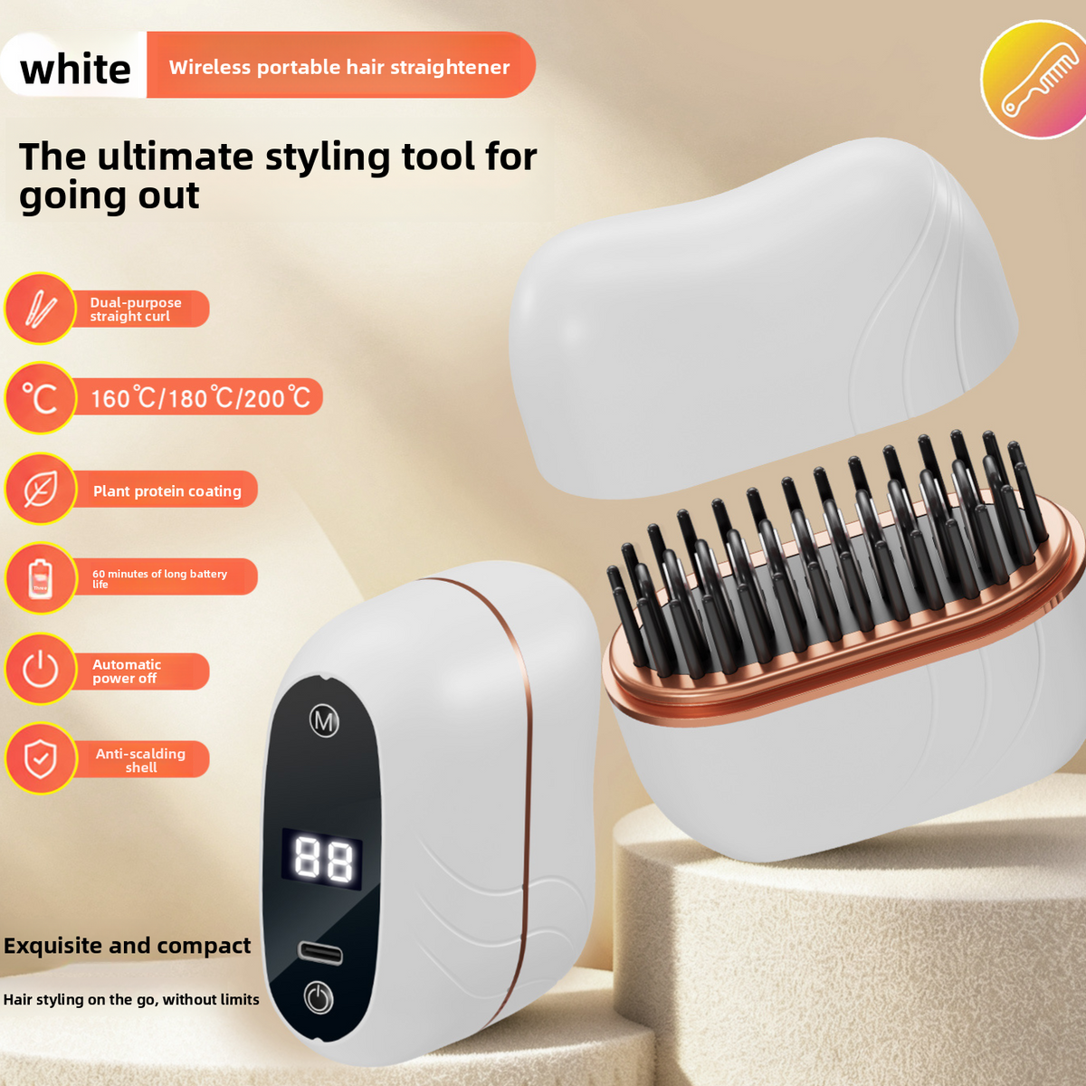 Wireless Hair Straightener and Curler Dual Styling Comb