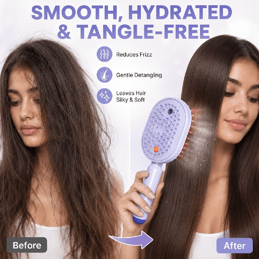 Electric Spray Air Cushion Massage Comb, Nano Mist Hydration & Scalp Massage, Rechargeable Detangling Hair Brush for Home and Travel