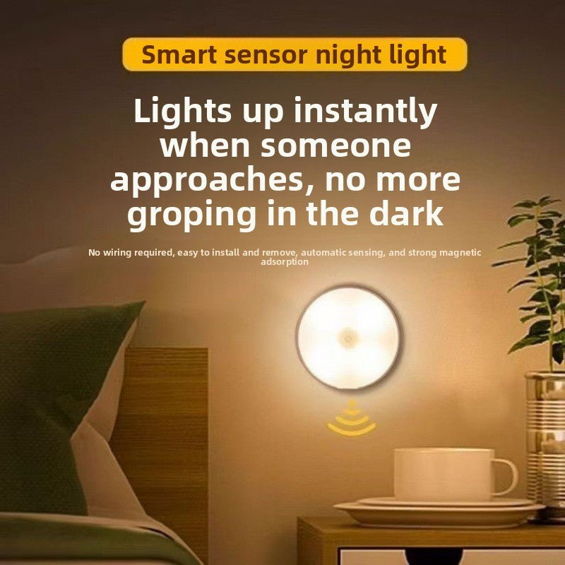 Charging magnetic-attachment circular human body-sensing lamp - Neednest
