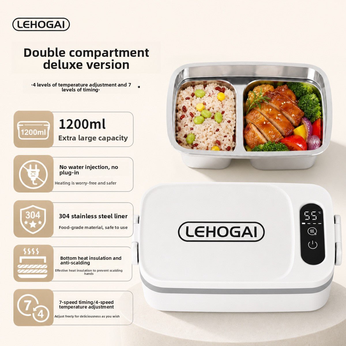 Water-Free Heating Lunch Box, USB Charging Portable Insulated Lunch Box - Neednest